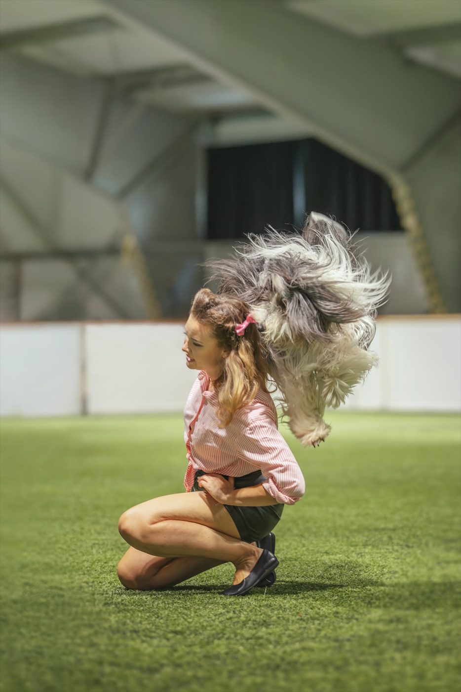 Ewa Michrowska – trenerka dogdancingu z Poznania – z psem rasy bearded collie